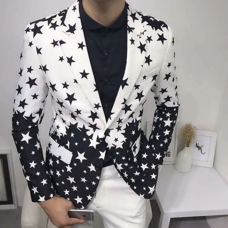 Streetwear Brand Jacket - Star Print Slim Fit Blazers 2024