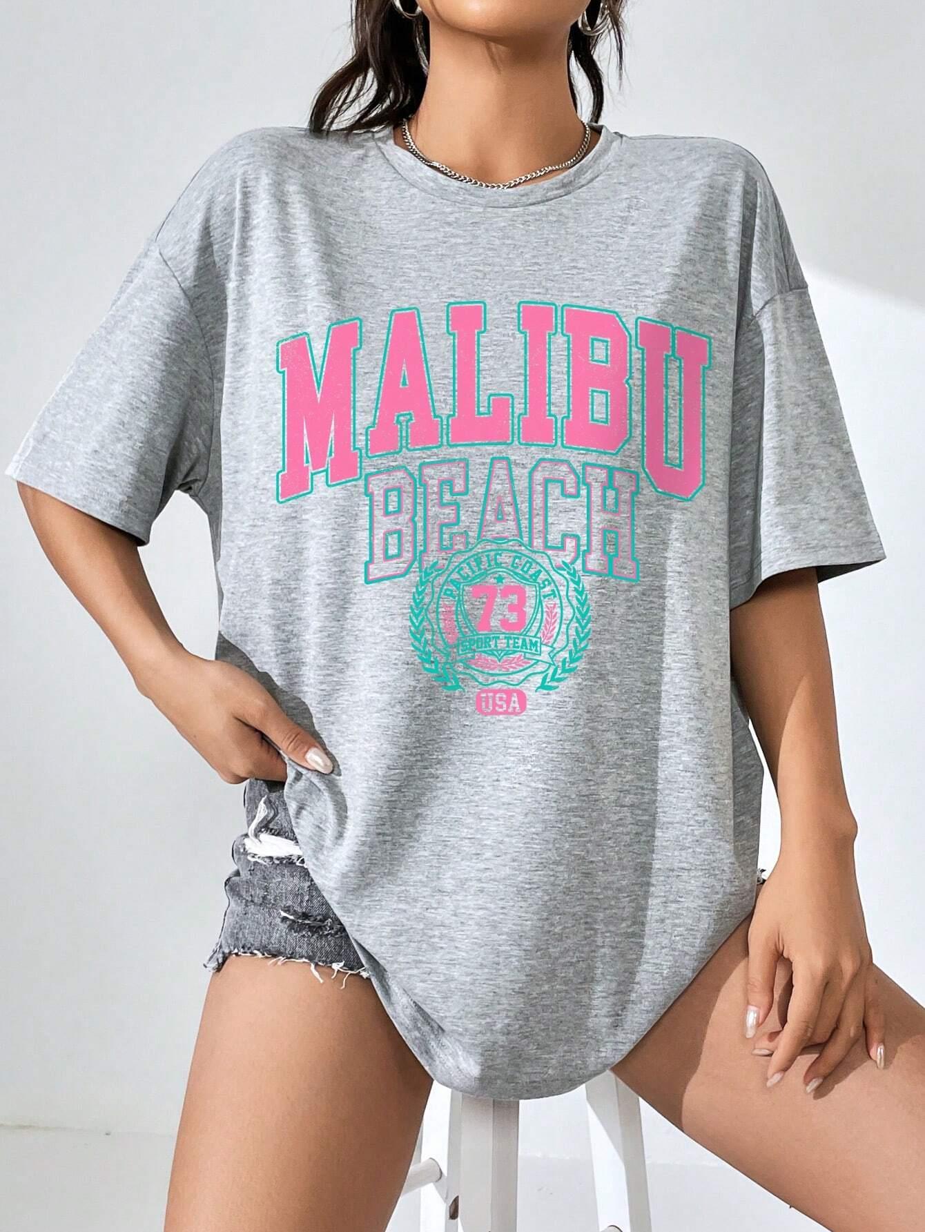 Malibu Beach Letter Print Prin – обзор и цена Streetwear Brand Top